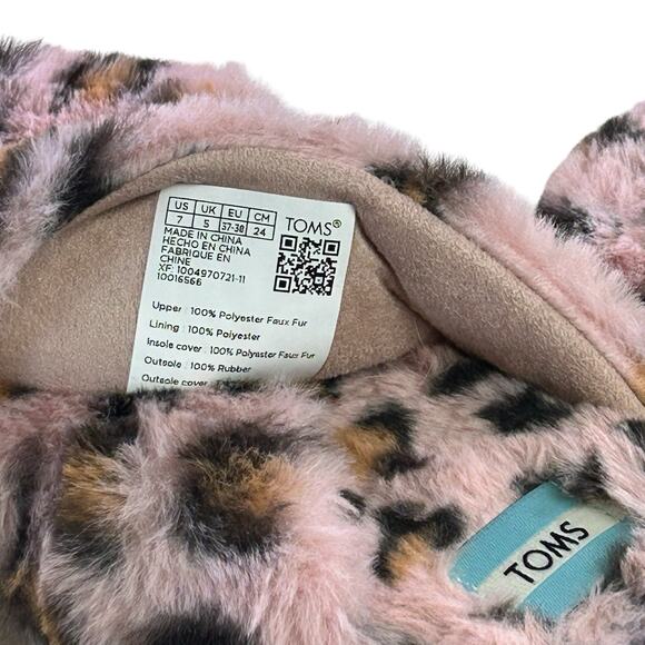 Toms Susie Slippers Women Size 7 Pink Brown Cheetah Animal Print Faux Fur Shoe - Picture 7 of 9